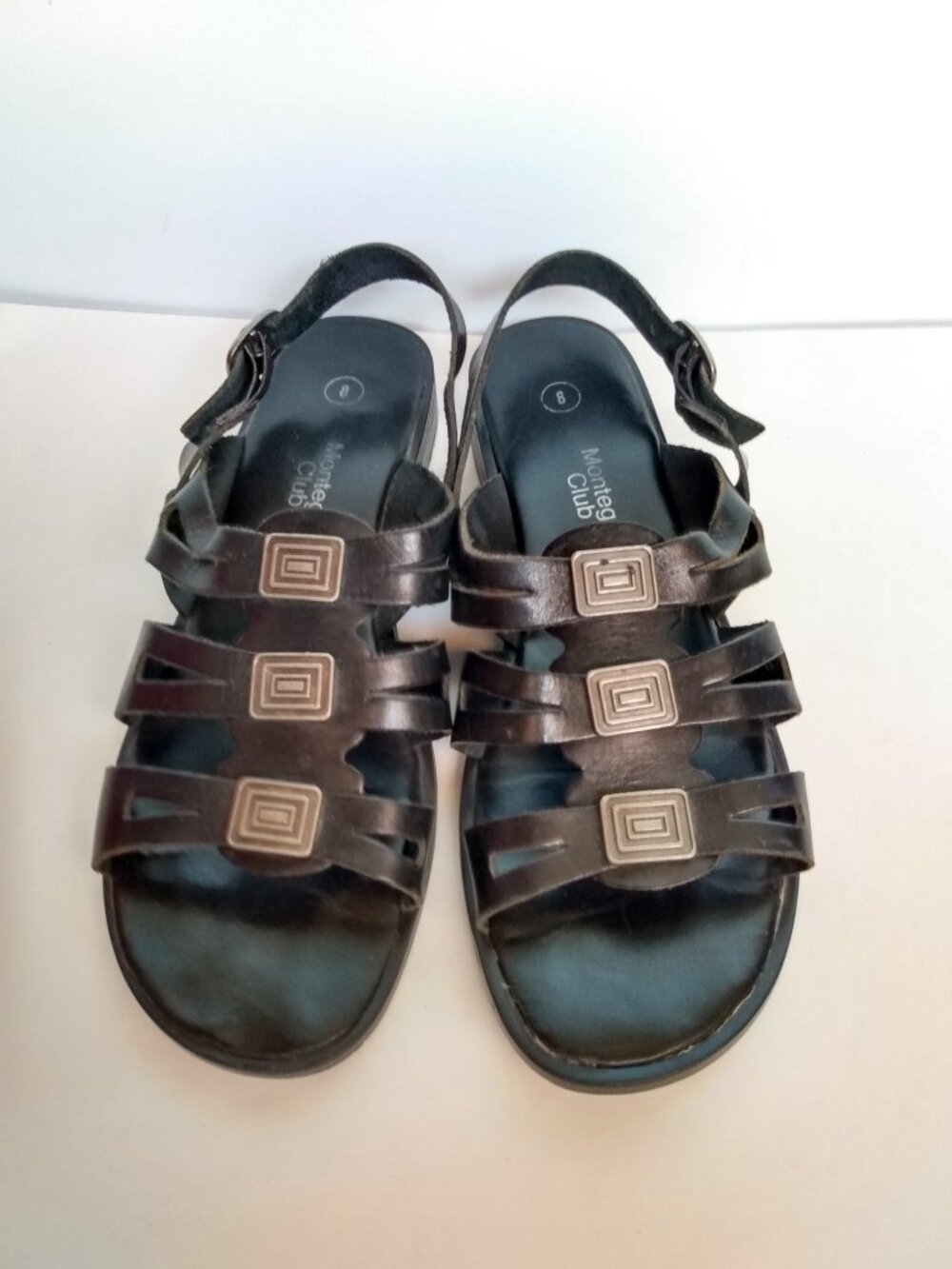 Montego Bay Club Black Leather Fisherman Slingback Sandals Women's 8 EUC Brazil